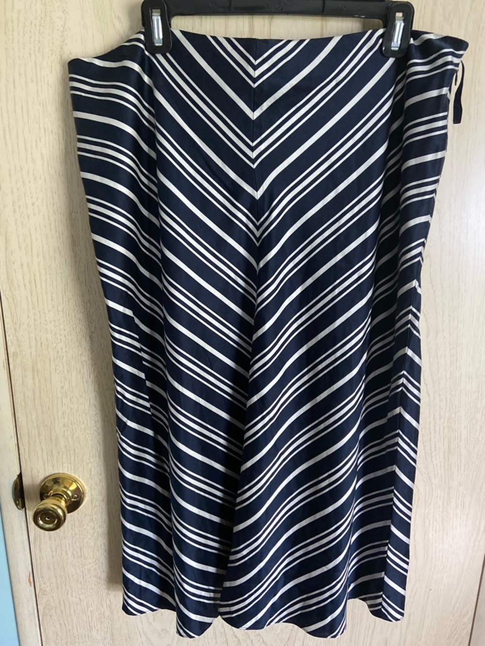 PENDLETON 100% Silk Navy White Stripe Nautical Preppy MIDI Skirt 18 Tall